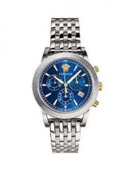 Versace Blue Chronograpgh Dial Stainless Steel Bracelet Mens Watch