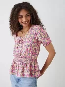 Dorothy Perkins Ditsy Tie Front Blouse - Pink, Size 10, Women