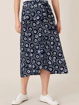 Monsoon Navy Floral Pure Linen Midi Dress - S
