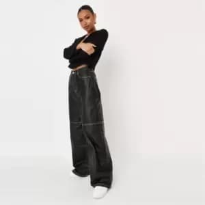 Missguided Stitch Coated Baggy Boyfriend - Black