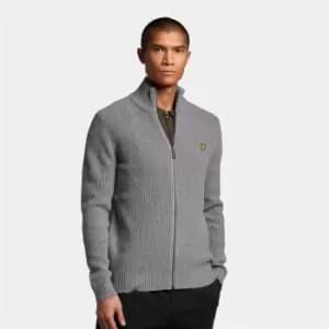 Knitted RIB Zip Through Cardigan - Mid Grey Marl - M