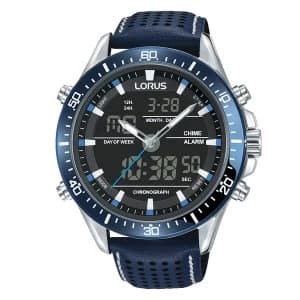 Lorus RW643AX9 Stylish Analogue/Digital Chronograph with Textured Blue Leather Strap