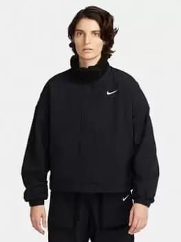 Nike W Nsw Essntial Woven Sherpa Lined Jacket, Black/White, Female, Jackets & Outerwear, DQ6846-010