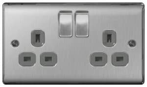 BG 2 Gang Sockets - Brushed Stainless Steel