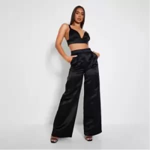 I Saw It First Wide Leg Satin Trousers Co-Ord - Black