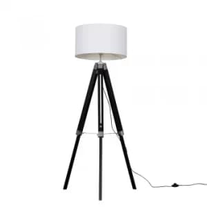 Clipper Black Wood Floor Lamp with XL White Reni Shade