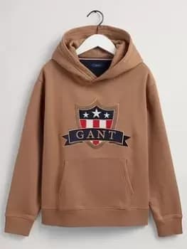 Boys, Gant Kids Banner Shield Hoodie - Roasted Walnut, Roasted Walnut, Size 15 Years