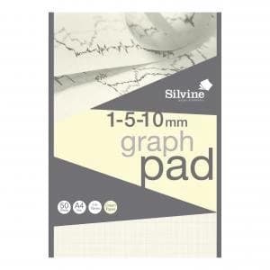 Silvine A4 Designer Graph Pad 50 Sheets 85gsm 1mm 5mm 10mm Grid Wove