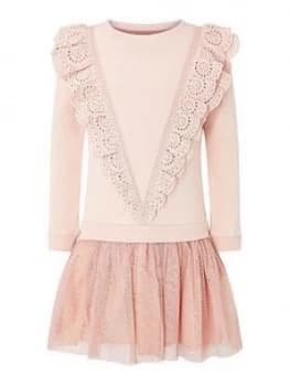 Monsoon Girls Frill Sweat 2 In 1 Dress - Pink