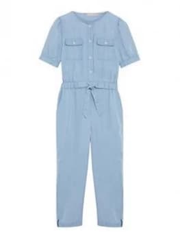 Mintie by Mint Velvet Girls Chambray Puff Sleeve Jumpsuit - Blue, Size 11-12 Years, Women