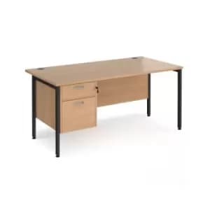 Office Desk Rectangular Desk 1600mm With Pedestal Beech Top With Black Frame 800mm Depth Maestro 25 MH16P2KB