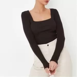 Missguided Petite Rib Square Neck Knit Top - Brown