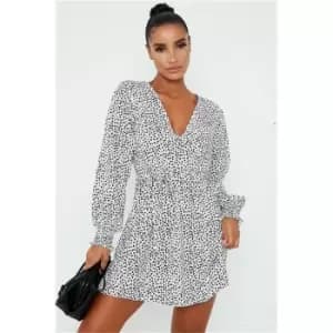 I Saw It First White Woven Polka Dot Print Puff Sleeve Skater Tea Dress - White