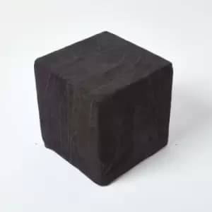 Black Leather and Suede Patchwork Cube Pouffe 36 x 36 x 38cm - Black - Homescapes