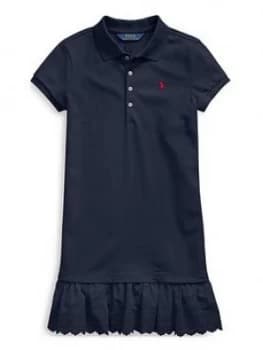 Ralph Lauren Girls Stripe Polo Ruffle Hem Dress, Navy, Size 12-14 Years, L, Women