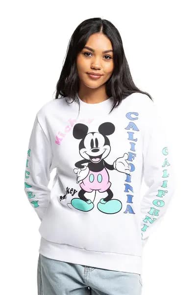 Disney 90's Retro Mickey Mouse Ladies Crew Sweatshirt White