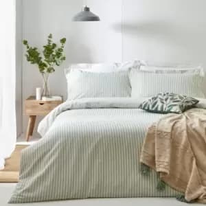 The Linen Yard Hebden Stripe Melange Print 100% Cotton Reversible Duvet Cover Set, Eucalyptus, King