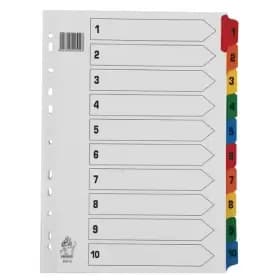 Value WX01519 A4 10-Part Numbered Dividers - Assorted Colours