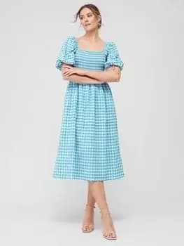 Barbour Geranium Seersucker Check Midi Dress - Blue Size 12, Women