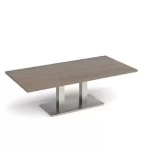 Eros rectangular coffee table with flat brushed steel rectangular base and twin uprights 1600mm x 800mm - barcelona walnut