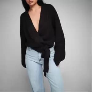 Missguided Petite Chunky Knit Wrap Waist Cardigan - Black