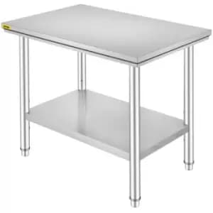 VEVOR Kitchen Catering Table 24 x 36 x 32" NSF Stainless Steel Work Table for Commercial Kitchen Prep Workbench 60X90X80cm with Lower Shelf Work Table