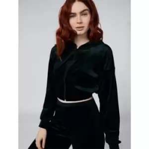 Skinny Dip Velvet Crop Hoodie - Black
