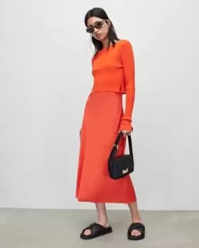 AllSaints Womens Hera 2-In-1 Dress, Flame RED, Size: L
