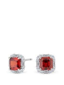 Simply Silver Sterling Silver Cubic Zirconia Red Square Halo Stud Earrings