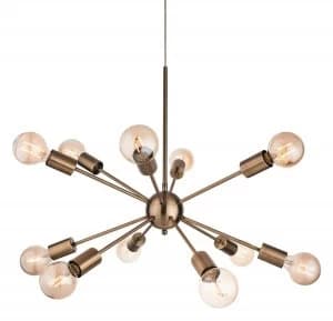 12 Light Multi Arm Ceiling Pendant Antique Brass, E27