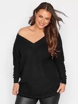 Yours Double V-neck Jumper Black, Size 22-24, Women