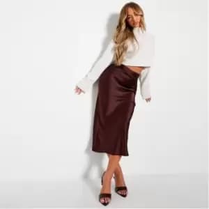 I Saw It First Satin Maxi Skirt - Brown