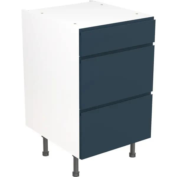 Kitchen Kit Ready Made J-Pull Kitchen Cabinet Base 3 Drawer Unit Ultra Matt 500mm in Indigo Blue