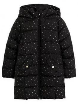 Mango Girls Spot Print Hooded Padded Coat - Black