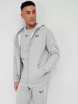 Reebok Workout Ready Piping Full Zip Hoodie - Medium Grey Heather, Size L, Men