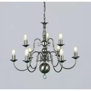 Candlestick without shades Flemish Pewter 9 bulbs 64cm