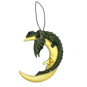 Green Crescent Slumber Dragon and Moon Hanging Ornament