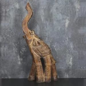 Large Elephant Ornament with its trunk up Brown 44.5cm