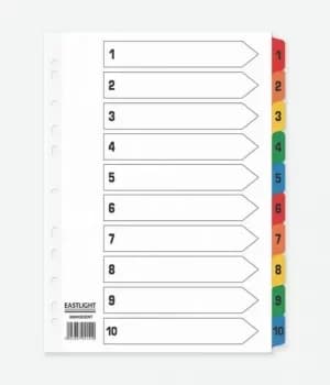 Index 1-10 A4 Card White with Coloured Mylar Tabs