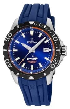 Festina Mens Divers Blue Rubber Strap Blue Dial Watch