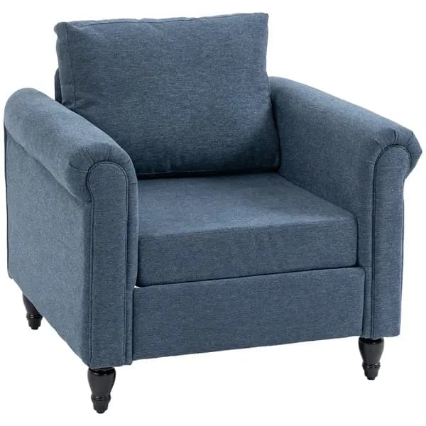 HOMCOM Upholstered Accent Chair for Living Room Vintage Armchair Rolled Arms Dark Blue