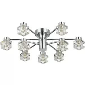 Spring Contemporary Multi Arm Semi Flush Ceiling 9 Light Chrome, Crystal