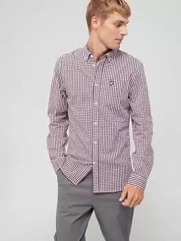 Lyle & Scott Lyle & Scott Slim Fit Gingham Shirt - Burgundy/White, Burgundy/White, Size L, Men