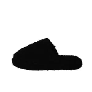 Fabric Fleece Fur Mule Slipper - Black