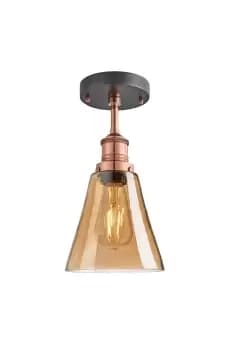 Brooklyn Tinted Glass Flask Flush Mount, 6 Inch, Amber, Copper Holder