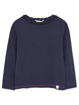 White Stuff Girls Sofia Frill Organic Cotton T-Shirt - Navy