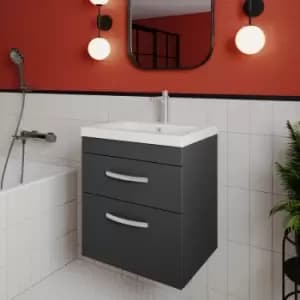 Nuie - Athena Wall Hung 2-Drawer Vanity Unit with Basin-2 500mm Wide - Gloss Grey