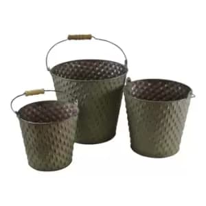 Set Of 3 Bucket Style Zinc Planters In Green