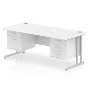 Impulse 1800 Rectangle Silver Cant Leg Desk White 1 x 2 Drawer 1 x 3