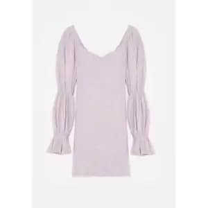 Missguided Milkmaid Puff Sleeve Mini Dress Ls Ditsy - Purple